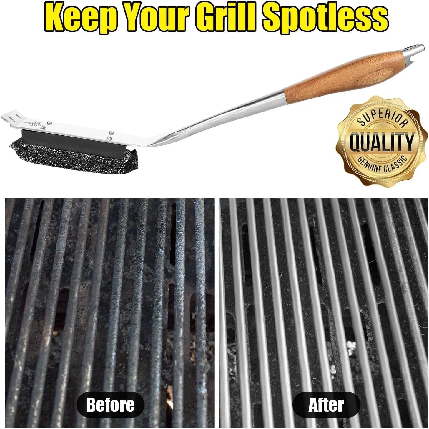 BBQ Replaceable Scraper Cleaning Head, Durable for Cast Iron or Stainless-Steel Grates, Barbecue Cleaner. by GreenHaven Gardens