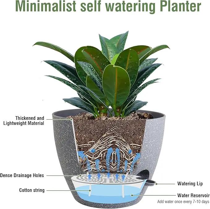 12 inch Large Self Watering Pots, Plant Pots with Mesh Drainage Holes for Indoor Outdoor Plants, Plastic Planters with Deep Reservoir for Garden House Flower Plants, Speckled Grey by GreenHaven Gardens