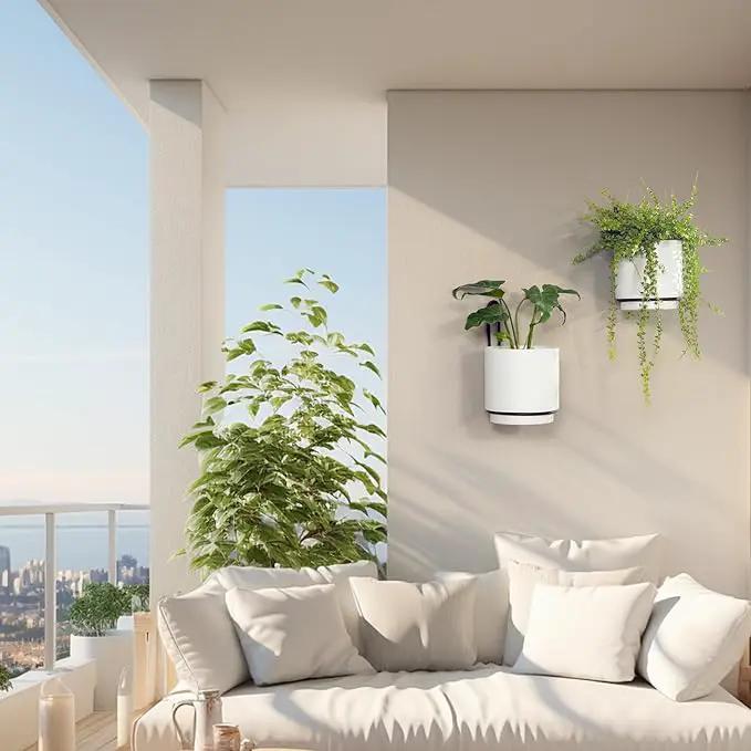 2 Pcs Wall Mounted Hanging Planters for Indoor and Outdoor Plants Wall Hanging Planters for Indoor Plants Modern Wall and Ceiling Planter Minimalist Flower Pot (Black-1, 5.91 inch) by GreenHaven Gardens