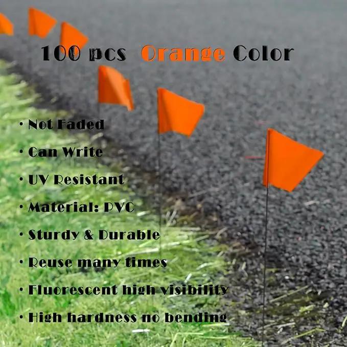 Zozen 100Pack Fluorescent Orange Marking Flags, Writable | Marker Flags - 15x4x5 Inch, Lawn Flags, Landscape Flags, Marker Flags for Lawn, Survey Flags, Irrigation Flags, Sprinkler Flags, Survey Flags. by GreenHaven Gardens