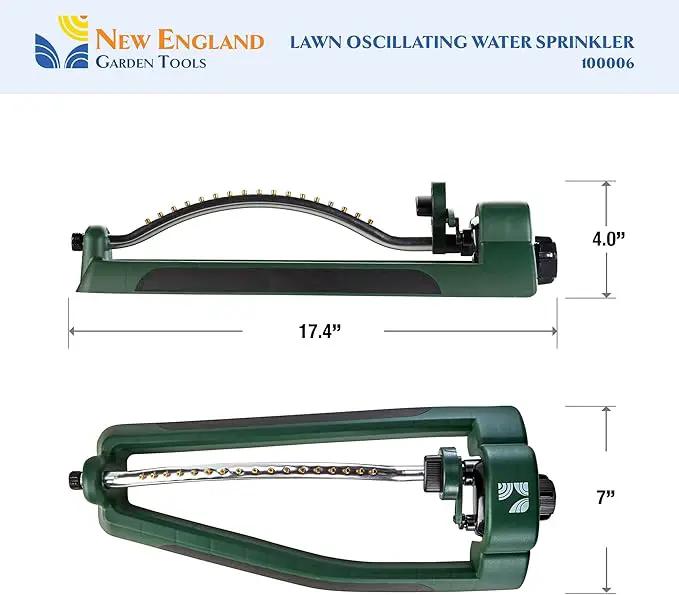 Lawn Oscillating Water Sprinkler 100006 Adjustable Pattern to Cover 2,695 sq.ft. by New England Garden Tools by GreenHaven Gardens
