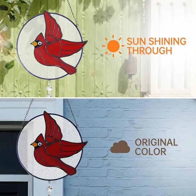Cardinal Stained Glass Suncatchers for Windows Hangings Decorative,Red Love Birds Sun Catchers with Crystal Indoor Ornaments,Memorial Gifts for Women,Sun Catchers by GreenHaven Gardens