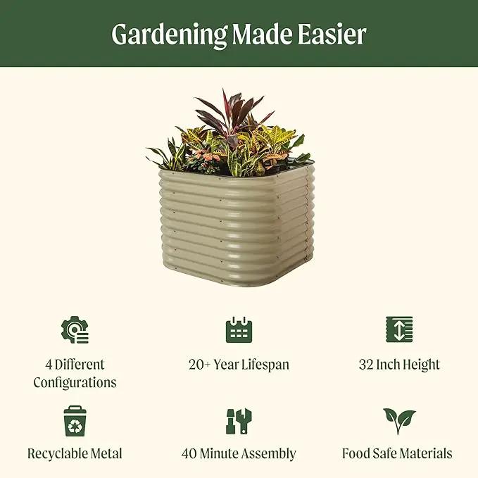 Vego garden 32" Extra Tall Raised Garden Bed Kits,4 in 1 Modular Raised Planter Box for Vegetables Flowers Fruits Oval Metal Raised Garden, Terra Cotta by GreenHaven Gardens