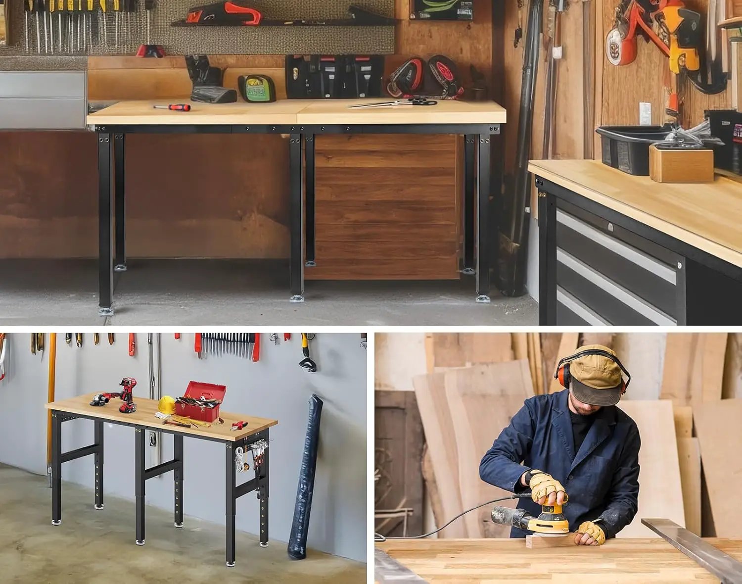 MUWOOD 72” Adjustable Height Workbench, 5000 LBS Heavy Duty Table Rubber Wood Workstation with Power Outlet & Pegboard for Garage, Office, Workshop, Home,Commercial by GreenHaven Gardens