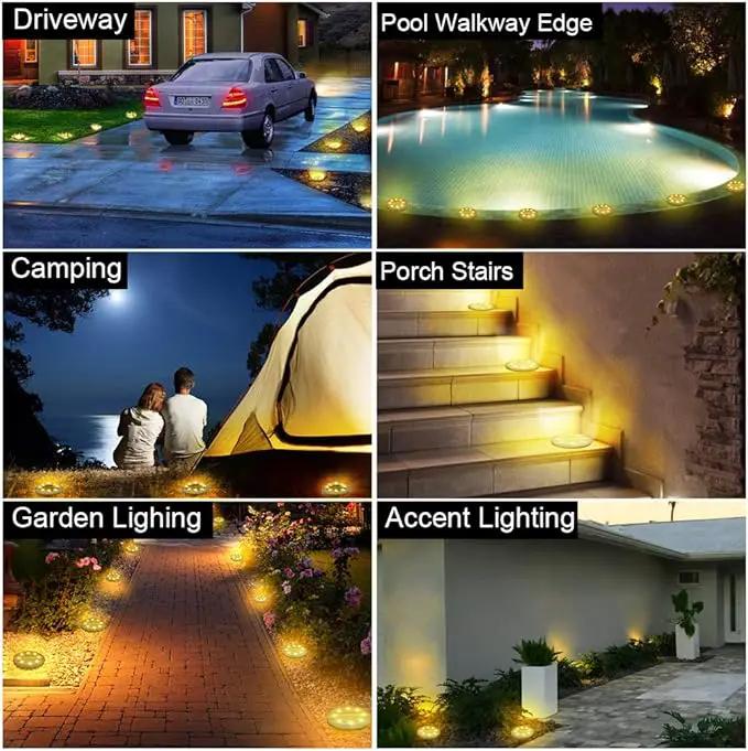Solar Powered 8 Pack Outdoor LED Disk Lights - IP68 Waterproof, Non-Slip, Wear-Resistant Pathway Lights (Warm White) by GreenHaven Gardens