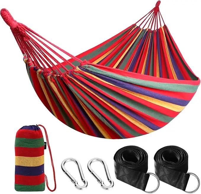 ANYOO Cotton Hammock Portable Camping Hammocks for Hanging Sturdy Garden Comfortable Fabric Hammock with Tree Straps Up to 660lbs with Travel Bag for Camping Outdoor/Indoor Patio Backyard by GreenHaven Gardens