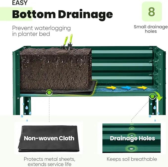 KING BIRD Raised Garden Bed with Legs Galvanized Elevated Planter Box for Backyard, Patio, Balcony, 33.9x17.7x31.5in, Green by GreenHaven Gardens