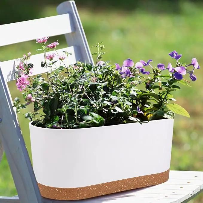 QCQHDU 16" L x 7.6" W x 7" H Window Planter Box, 2 Pack Self Watering Pots for Indoor Plants with Drainage Holes & Saucer, Outdoor Flower Pots Home Garden Modern Decor by GreenHaven Gardens