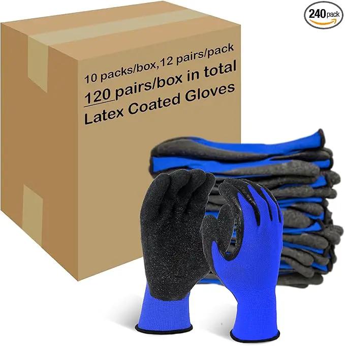 Evridwear Crinkle Latex Rubber Hand Coated Safety Work Gloves for Men Women General Multi Use Construction Warehouse Gardening Assembly Landscaping (L-Size) Blue 120 Pairs Pack by GreenHaven Gardens