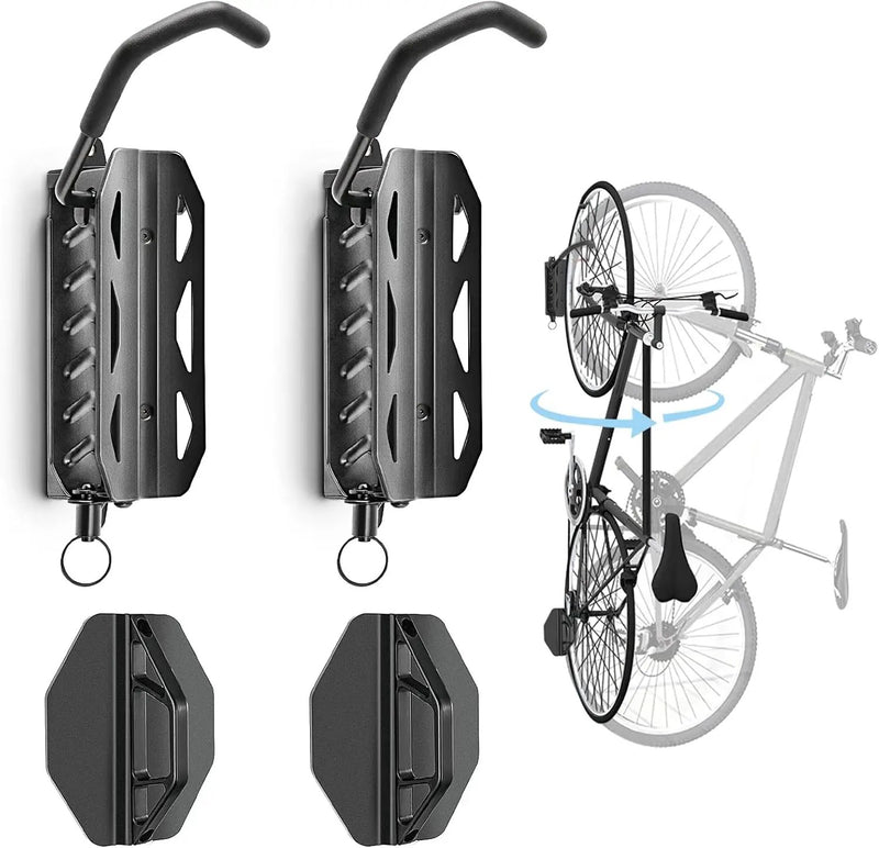 QAQ Swivel Bike Wall Mount, Vertical Bike Rack Garage Holds Up to 66lbs, Bike Hooks for Garage Space-Saving, Easy to Install - 2 Pack by GreenHaven Gardens