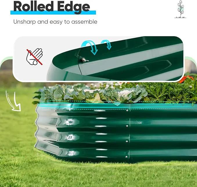 Quictent Raised Garden Bed Kit Oval Galvanized Metal Planter Box for Vegetables Outdoor Backyard, Rubber Strip Edging Included, Dark Green 6x3x2 ft by GreenHaven Gardens