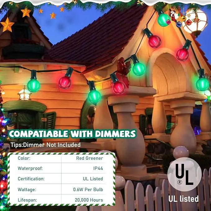 G40 LED Outdoor Christmas String Lights 50FT Hanging Globe String Lights with 27 LED Shatterproof Frosted Red Green Lights(2 Spare), Waterproof Patio String Lights for Balcony Backyard Pergola Decor by GreenHaven Gardens