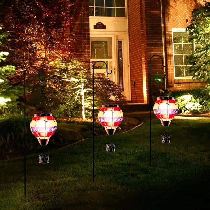 DREAMSOUL Flag Hot Air Balloon Solar Lantern, Glass Solar Lantern with Flickering Flame, Hanging Waterproof Solar Lanterns Outdoor Flag Day for Patio Decor, Fourth of July Decorations Christmas Gifts by GreenHaven Gardens