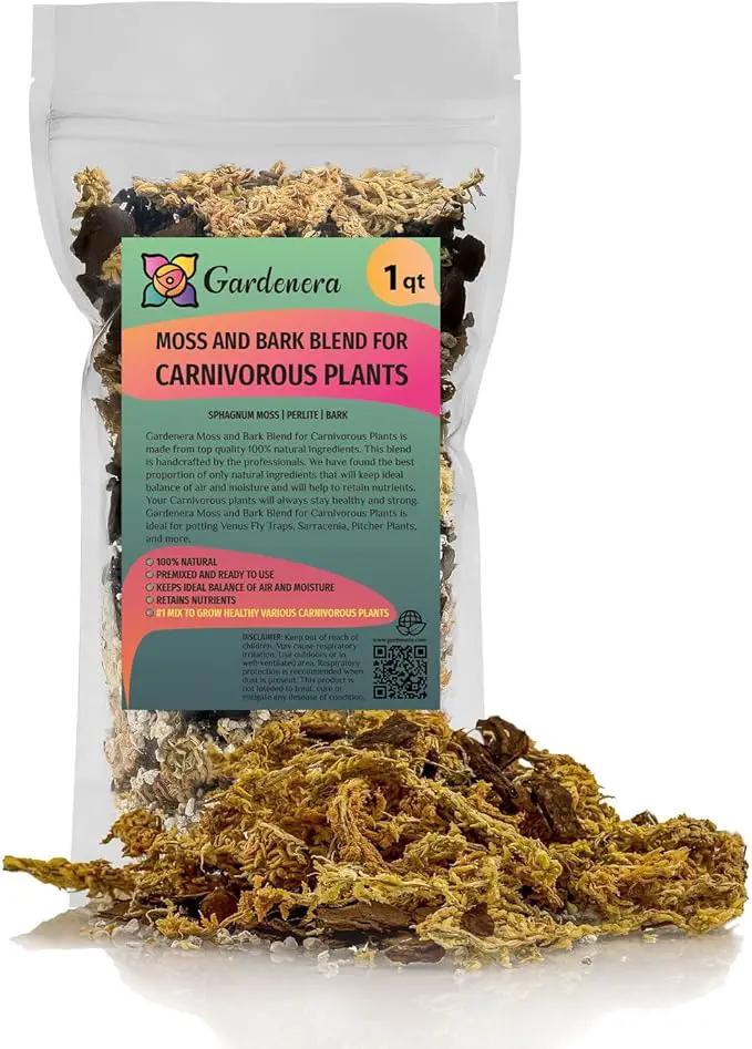 Premium Sphagnum Moss, Perlite and New Zealand Pine Bark Blend for Carnivorous Plants - Perfect for Venus Fly Traps, Pitcher Plants, Sarracenia, Butterworts, and Sundews by GARDENERA - 1 Quart Bag by GreenHaven Gardens