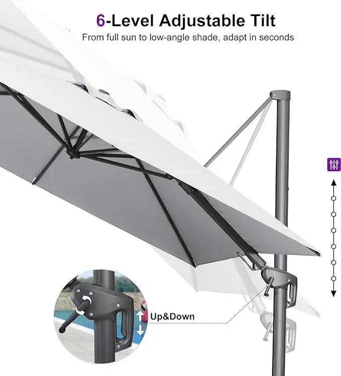 PURPLE LEAF 8' X 8' Left-right Tilting Outdoor Patio Umbrella Swivel Offset Cantilever Heavy Duty Rectangle Aluminum Umbrella with UV Resistant for Deck Pool Patio Backyard, Pebble Grey by GreenHaven Gardens