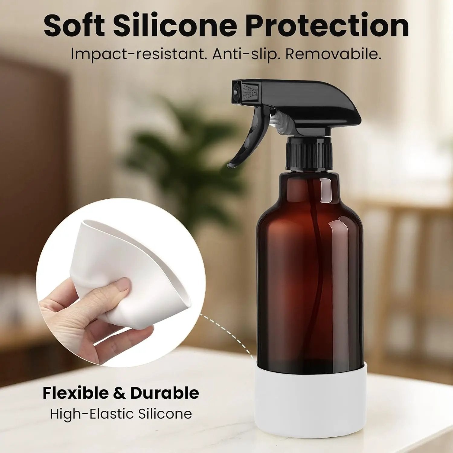 Glass Spray Bottles with Silicone Sleeve 16.9oz 2 Pack Empty Spray Bottle for Hair Mist/Stream Spraying for Cleaning Solutions, Plants, Essential Oils (Brown-grey&white) by GreenHaven Gardens