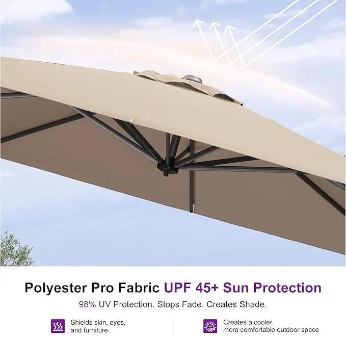 PURPLE LEAF 8 Feet Outdoor Square Cantilever Umbrella Patio Umbrella with Base Aluminum Offset Umbrella with 360-degree Rotation for Garden Deck Pool Patio Taupe by GreenHaven Gardens