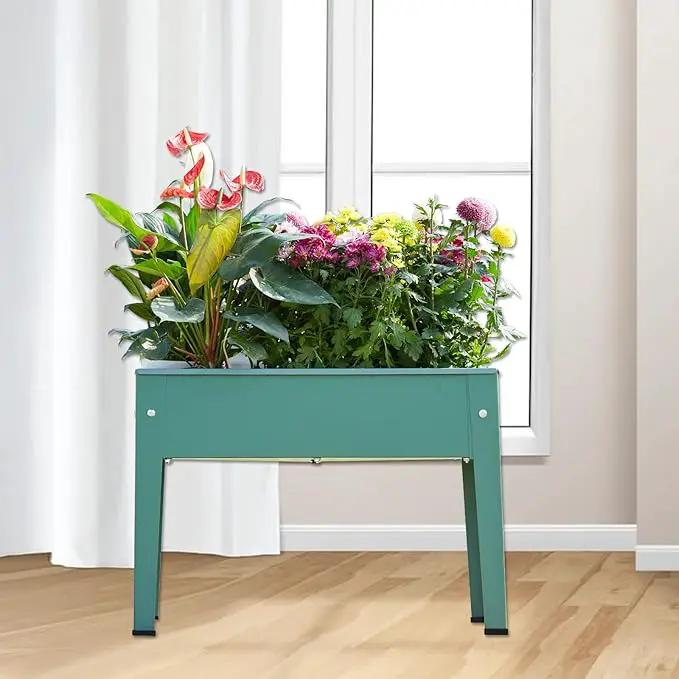 Raised Garden Bed, Elevated Planter Green Metal Plant Box with Legs Standing Garden Stand Drainage Holes Green(Green 24" L x 11" W x 18" H) by GreenHaven Gardens