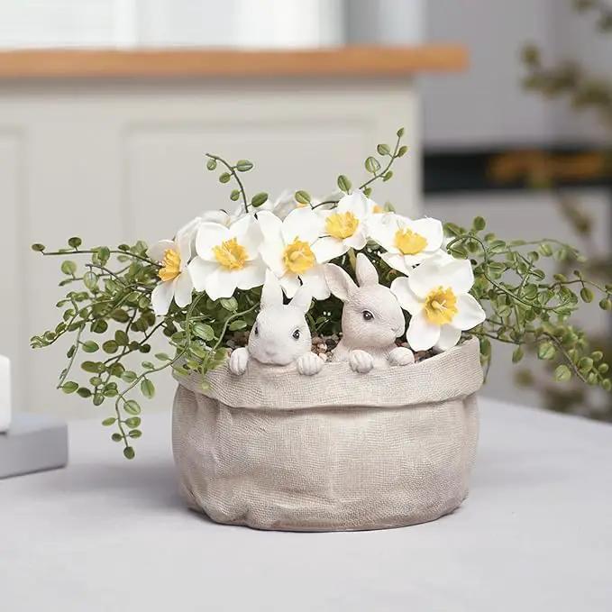 Newman House Studio Spring Bunny Flower Pot Easter-Decor - Decorative Garden Pots Cactus-Succulents Bunny Flower Pots Indoor Outdoor Plant Pots for Home Farmhouse Décor 7.5 * 7.4 * 6.1 Inch by GreenHaven Gardens