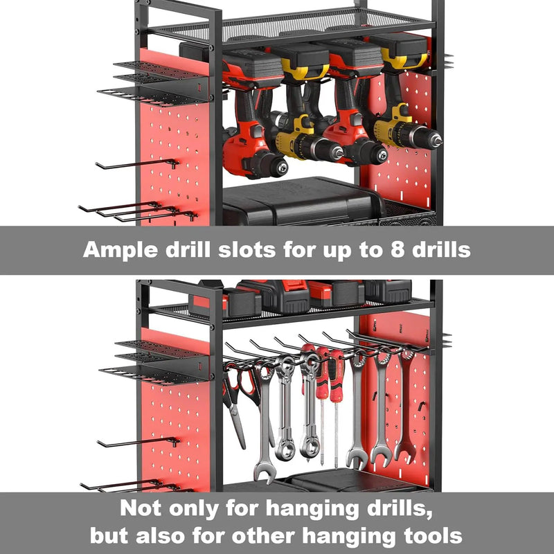CCCEI Garage Power Tools Organizer Cart with Charging Station, Red Floor Standing Rolling Drill and Tools Battery Storage Cart on Wheels. Utility Rack Gift for Men, Husband, Father. by GreenHaven Gardens