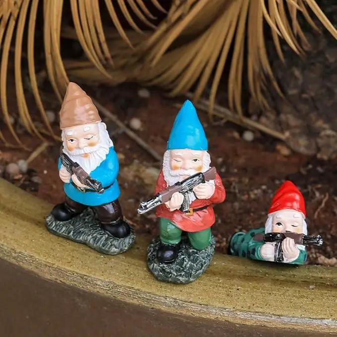 3Pcs Military Soldier Garden Gnomes with Guns AK47, Funny Army War Combat Defender Gnome Statue Figurines, Indoor Outdoor Patio Yard Lawn Desktop Ornament Decor,Valentine's Day Men Gift by GreenHaven Gardens