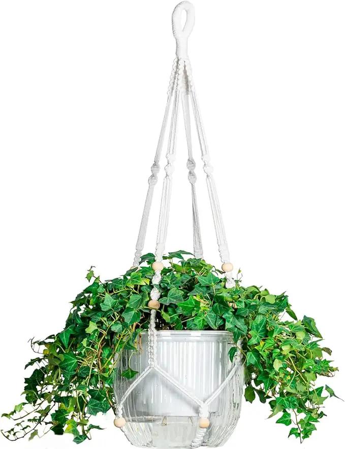 Melphoe Self Watering Hanging Planters for Indoor Plants, 1 Pack 8.3 Inch Outdoor Hanging Plant Pot Basket, 2 Kinds of Hangers Macrame 35.5’’ & Metal Chain 19.6’’ for Garden Home Decor by GreenHaven Gardens