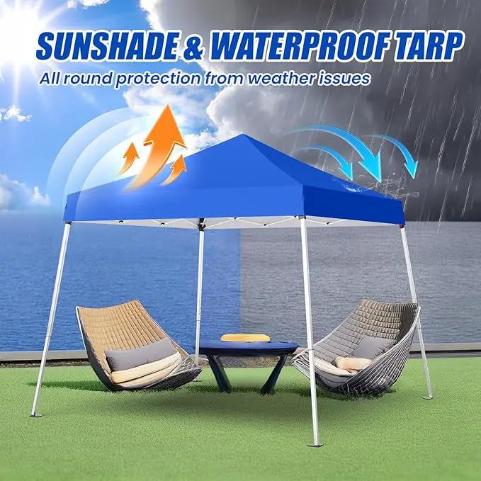 10x10 Pop Up Canopy, 300D Silver Coated Blue Fabric Outdoor Gazebo, Beach Tent Slant Legs with Storage Bag,Easy Up Sun Shade Shelter Tents with 8x8 Top Cover for Patio,Party by GreenHaven Gardens