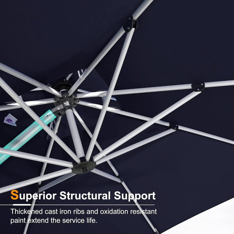 PURPLE LEAF 13 Feet Double Top Round Deluxe Patio Umbrella Offset Hanging Umbrella Outdoor Market Umbrella Garden Umbrella, Navy Blue by GreenHaven Gardens