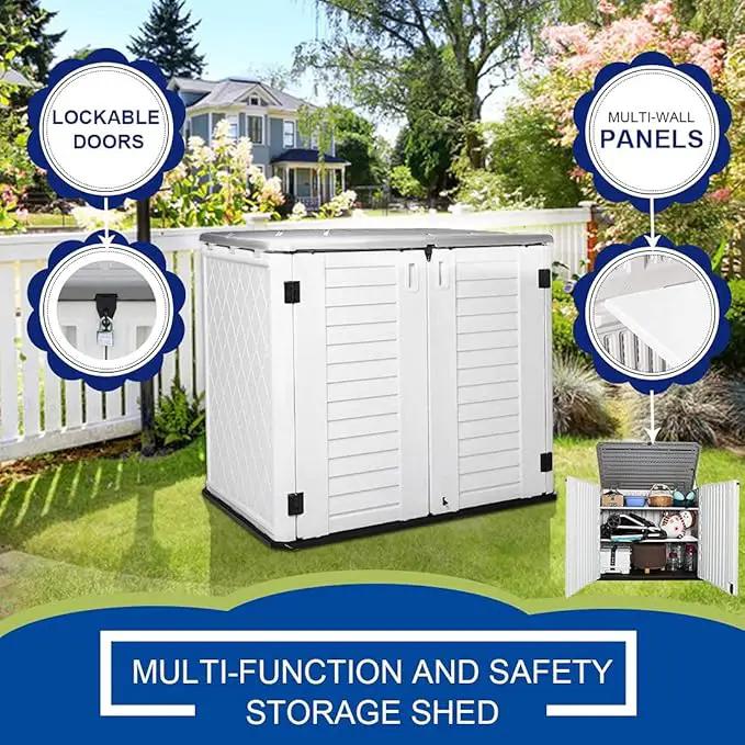 KINYING Outdoor Storage Shed - Horizontal Storage Box Waterproof for Garden, Patios, Backyards, Multi-Opening Door for Easy Storage of Bike, Garbage Cans, Tools, Lawn Mower, Off-White, 26 Cubic Feet by GreenHaven Gardens