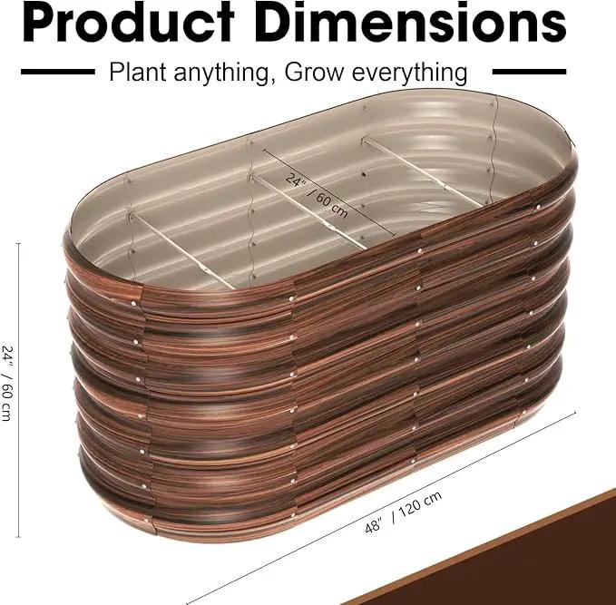 4x2x2ft Oval Galvanized Raised Garden Bed Kits Outdoor Large Metal Modular Planter Box 9-in-1 Raised Beds for Gardening,Vegetables,Fruits,Flowers & Herbs (Brown) by GreenHaven Gardens