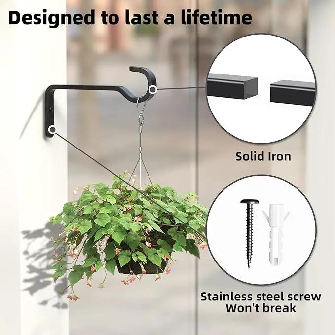 6 Inch 2 Pack Heavy Duty Outdoor Plant Hangers for Hanging Baskets, Iron Hanging Plant Brackets for Hanging Plants Outside, Metal Plant Hooks Plant Wall Hooks for Hanging Lantern, Bird Feeder by GreenHaven Gardens
