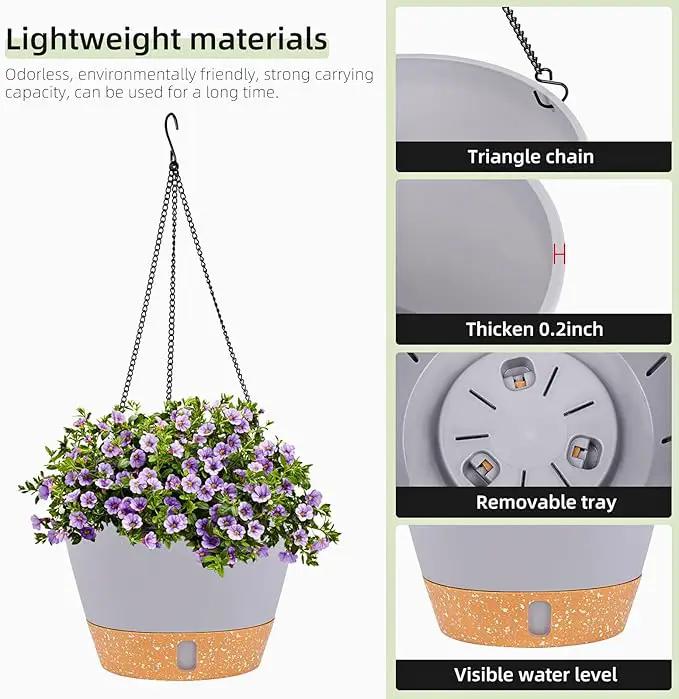 QCQHDU 2 Pack Hanging Planters for Indoor Outdoor Plants, 8 Inch Hanging Baskets Flower Pots with Reservoir Tray & Visible Water-Level by GreenHaven Gardens