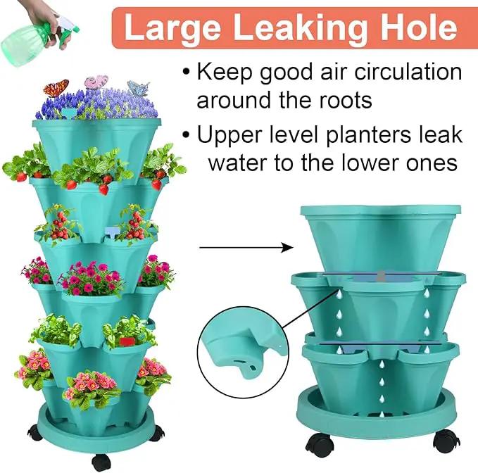 Vertical Planter, 6 Tier Stackable Strawberry Planter with Garden Tool Set, Movable Indoor/Outdoor Garden Herb Pot for Growing Vegetables and Succulents, Teal by GreenHaven Gardens