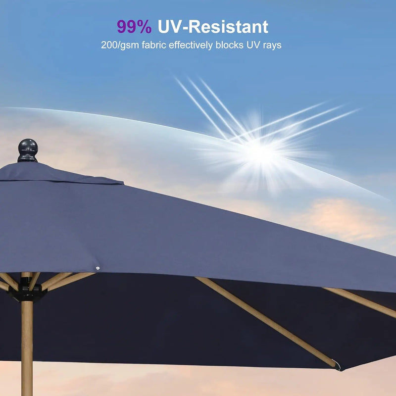 PURPLE LEAF 9' x 11.5' Patio Umbrella with Base Outdoor Umbrella Market Umbrella with Crank & 8 Ribs Aluminum Rectangular Table Umbrella Outdoor Patio for Backyard, Navy Blue by GreenHaven Gardens
