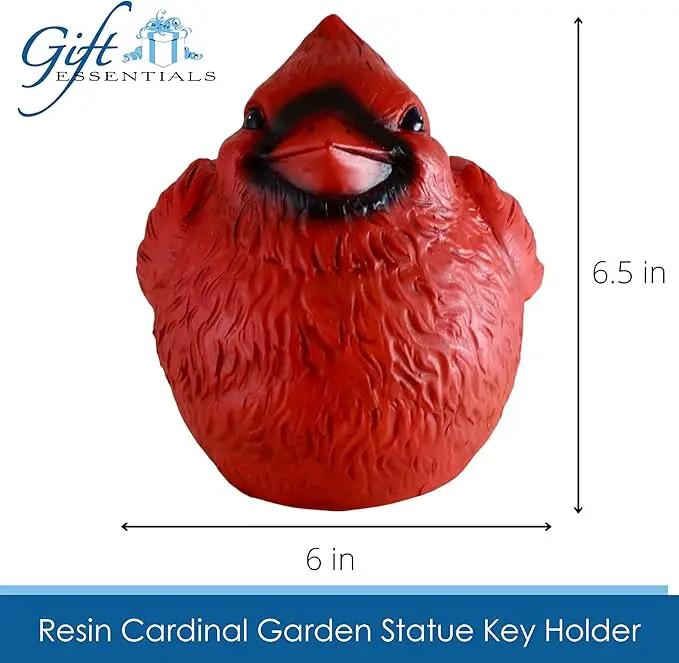 Stocky Cardinal Garden Statue and Key Hider - Hides a Secret Extra Hidden Key Outside in Garden, Yard or Porch by GreenHaven Gardens