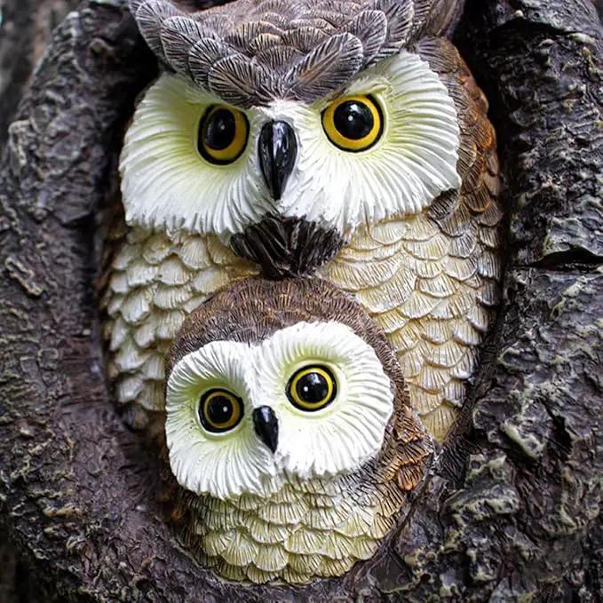 Owl Tree Hugger Whimsical Tree Sculpture Garden Statues Outdoor Tree Face Decor Garden Peeker Yard Art Decorations (Mom and Baby Owl) by GreenHaven Gardens