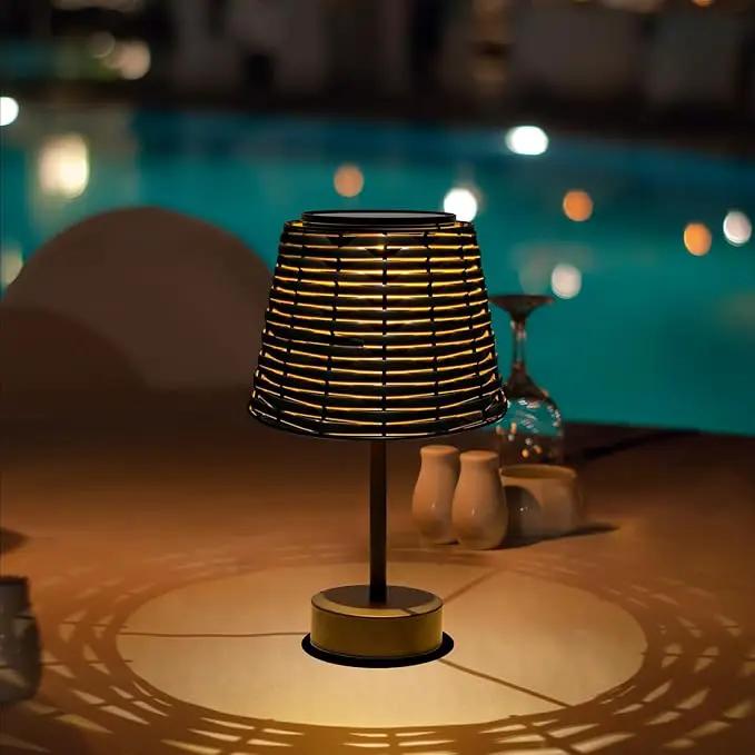 Solar Rattan Woven Desk Lamp, Outdoor Table Lamps for Patio, Garden, Bedroom, Living Room (Black) by GreenHaven Gardens