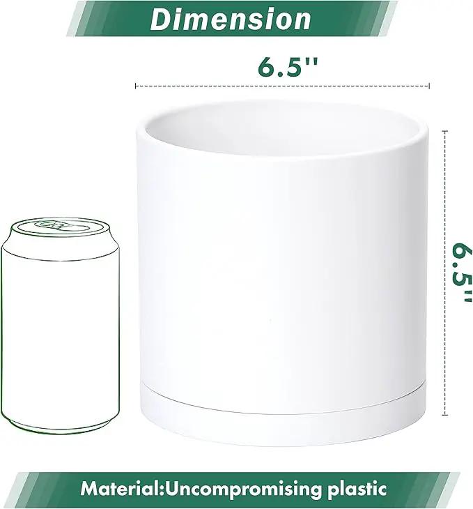 D'vine Dev 2 Pack 6.5 Inch Modern Plastic Plant Pots, Small Garden Planters for Plant with Drainage Holes and Saucers, White Color, 74-Z-L-1 by GreenHaven Gardens