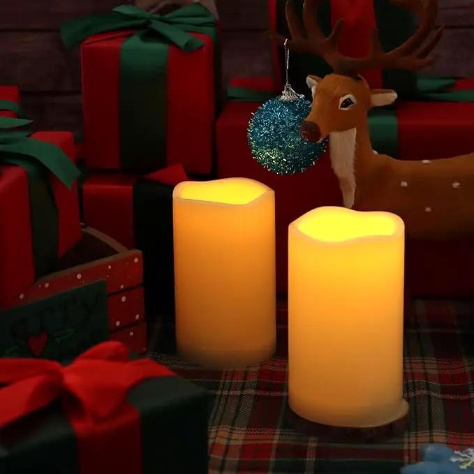 CANDLE CHOICE Waterproof Outdoor Battery Operated Flameless Candles with Remote Timer Plastic Realistic Flickering Fake Electric LED Pillars Lantern Garden Wedding Christmas Decorations 3”x5” 6 Pack by GreenHaven Gardens
