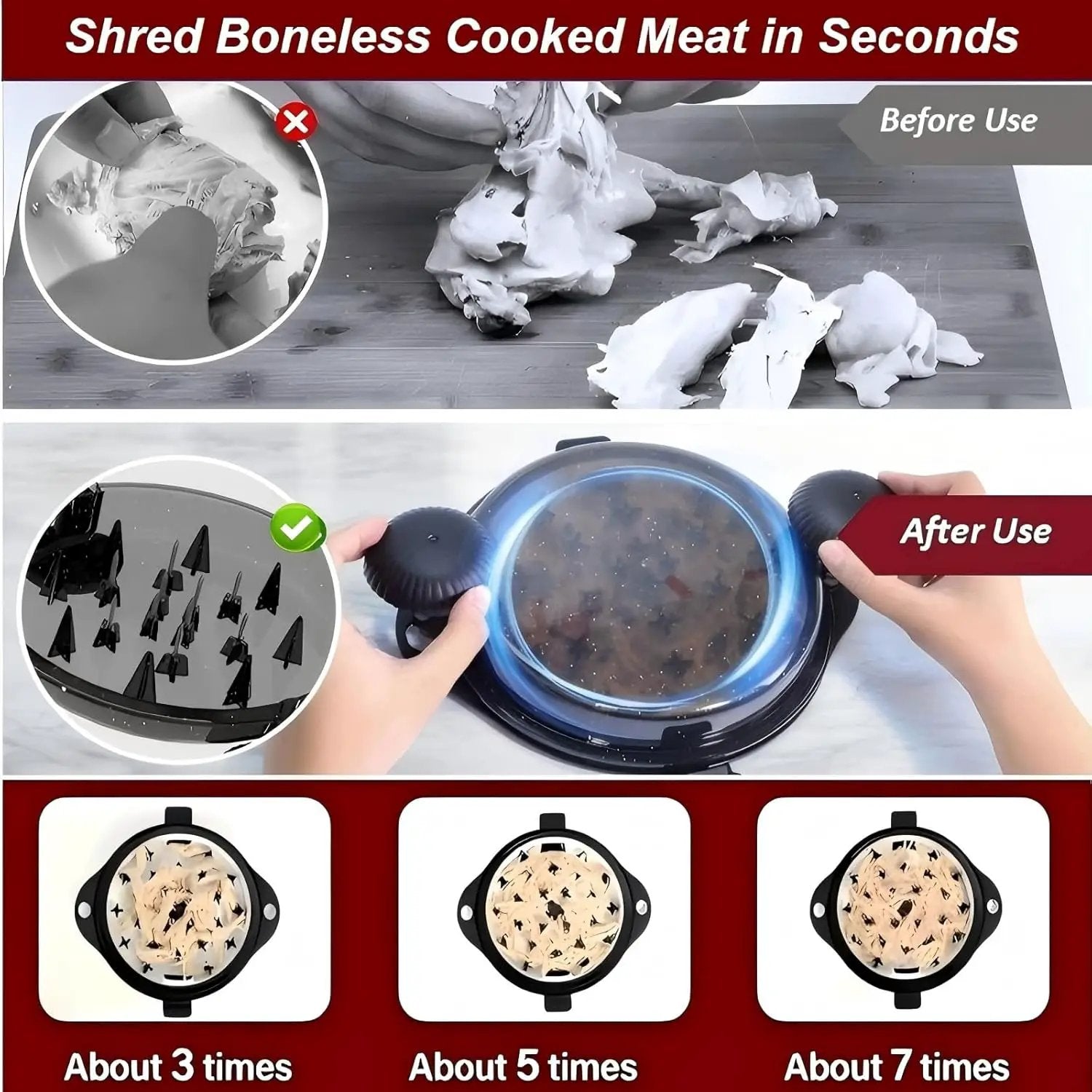 Chicken Shredder Meat Shredder Tool Twist Chicken Breast Shredder Large-Shredding Tools Chicken Breast, Pulled Pork, Beef with Stainless Steel Spikes (Black&Black) by GreenHaven Gardens