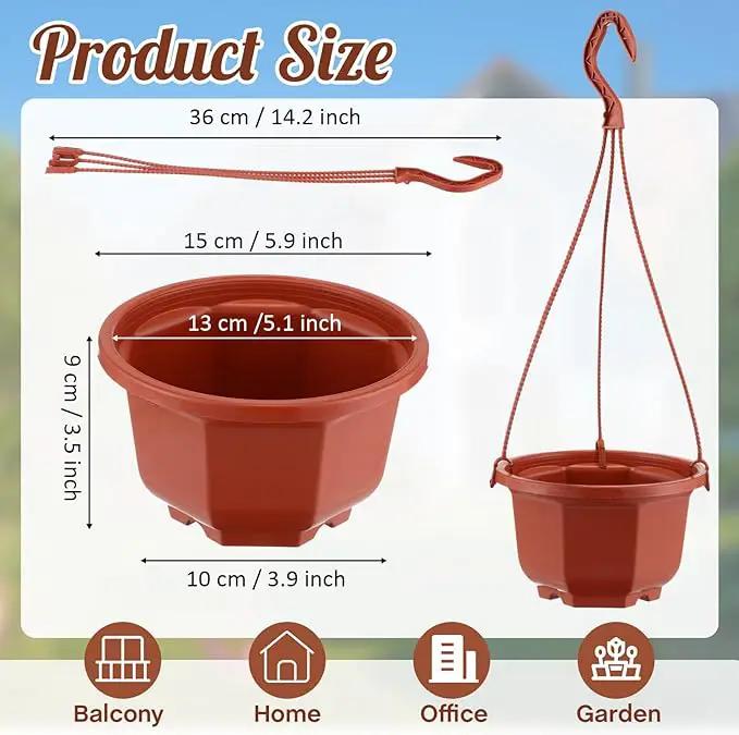 Roshtia 24 Pcs Hanging Plastic Planter Pot with Hook Flower Pots Baskets Hanging Nursery Planter Holder for Outdoor Indoor Plant Garden(Brown,6 Inch) by GreenHaven Gardens