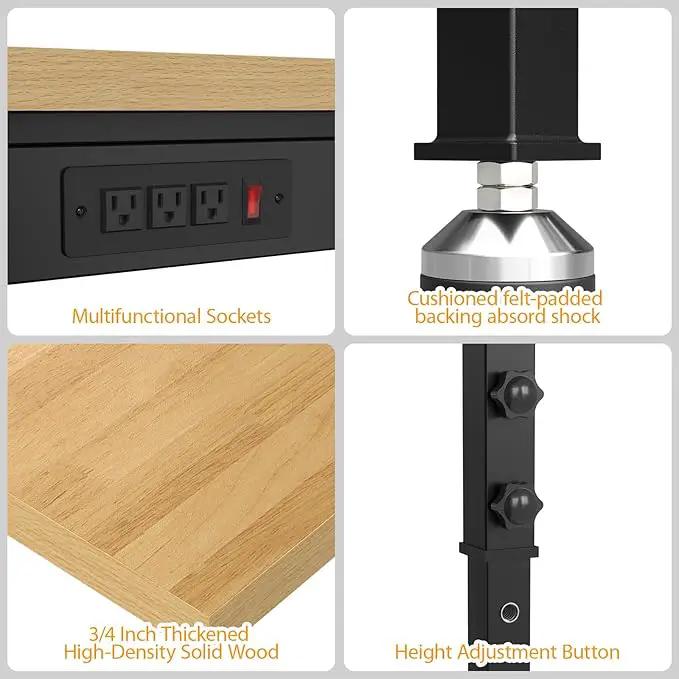 60" Adjustable Workbench,Heavy-Duty Work Table,3000 LBS Load Capacity Particleboard Hardwood Workstation Outlets with Power Strips and Fixed feet,for Workshop, Garage by GreenHaven Gardens