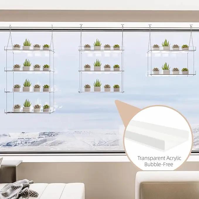 Hanging Clear Window Plant Shelves, Height Adjustable Acrylic Window Plant Hanger, 3-Tier Sturdy Window Sill Plant Shelf for Indoor Window Grow Herbs, Succulents, Flower by GreenHaven Gardens