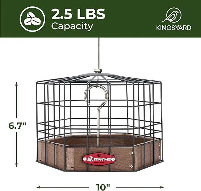 Kingsyard Squirrel Proof Platform Bird Feeders for Outdoor Hanging, Caged Bird Feeder for Small Wildbirds Finches, Recycled Plastic Feeding Platform with Metal Seed Tray, Brown by GreenHaven Gardens