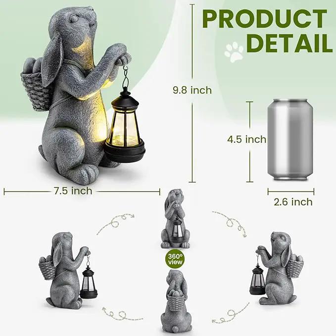 Solar Garden Outdoor Statues Rabbit with Solar Lantern,Outdoor Bunny Figurines Decorations,Lawn Decor Bunny Statue for Patio, Balcony, Yard Ornament,Unique Housewarming and Easter Gifts by GreenHaven Gardens