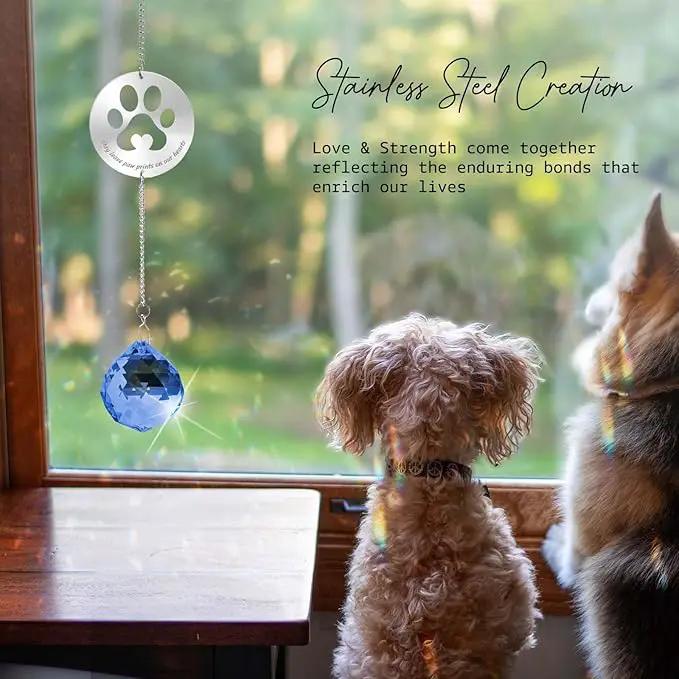 Dog Memorial Gifts, Unique Loss of Pet Sympathy Idea, Navy Blue Crystal Ball Rainbow Suncatcher with Paw Print for Cat or Dog Remembrance and Bereavement by GreenHaven Gardens
