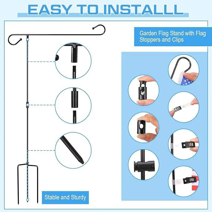 Sadnyy 10 Pack Garden Flag Stand for 13.5" Width 12 x 18 Inches Yard Flag Pole Holder Metal Powder Coated Weather Proof Holder with Anti Wind Clip for Farmhouse Outdoor Yard Lawn Decoration by GreenHaven Gardens