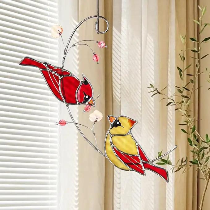 Cardinal Suncatchers Stained Glass for Window Hangings, Cardinal Sun Catchers Gifts for Women, Red Birds Sun Catchers for Christmas Dec, Cardinal Window Suncatcher Ornament by GreenHaven Gardens