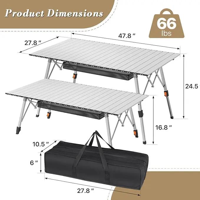 Athena Collection Foldable Camping Table, 47" Aluminum Outdoor Folding Camp Table with Mesh Layer Telescopic Legs and Carry Bag, Lightweight and Portable for Outdoor Camping Picnic Grilling, Silver by GreenHaven Gardens