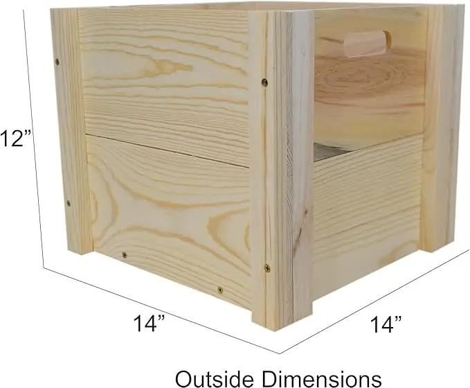 Natural Pine Wooden Plant Box 14 x 14 x 12 Inches Outside Dimensions by GreenHaven Gardens